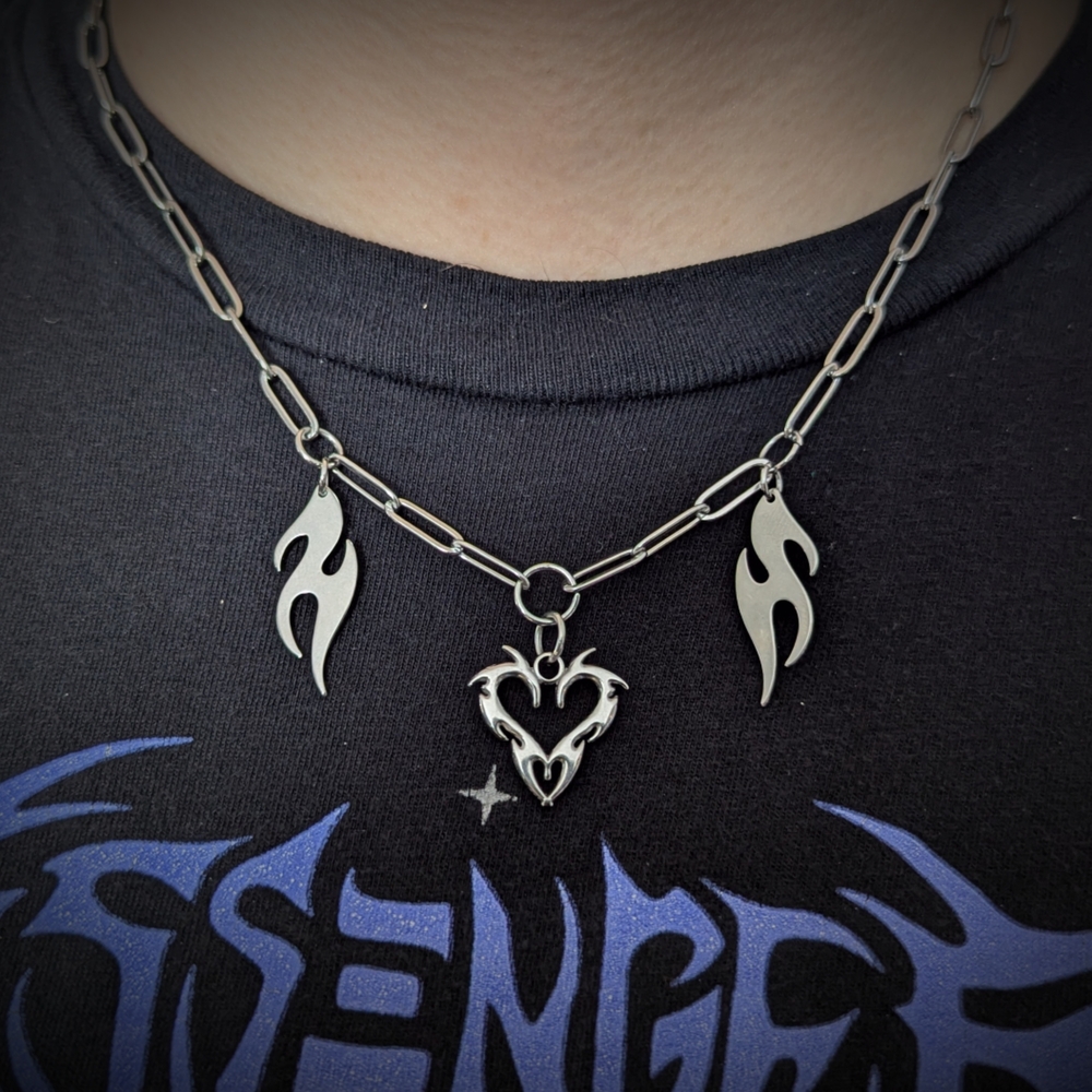Stainless steel Flame Heart Necklace